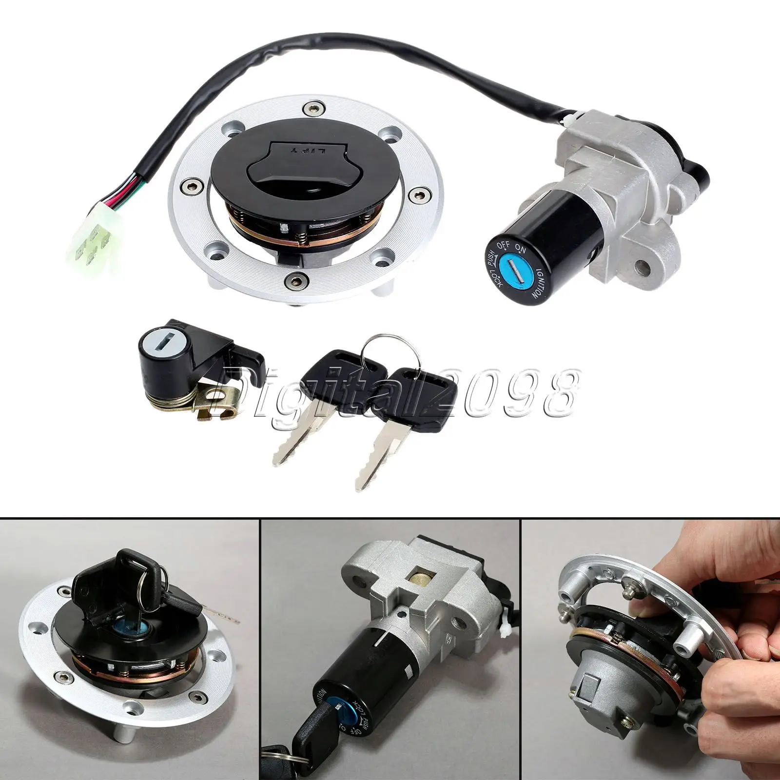 Motorcycle Aluminum Ignition Switch Lock Seat Fuel Gas Cap Cover for Suzuki GSXR600 GSXR750 TL1000R TL1000S Parts | Автомобили и