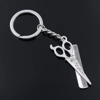 new fashion men 30mm keychain diy metal holder chain vintage barber scissor comb stylist 24x53mm silver color pendant gift