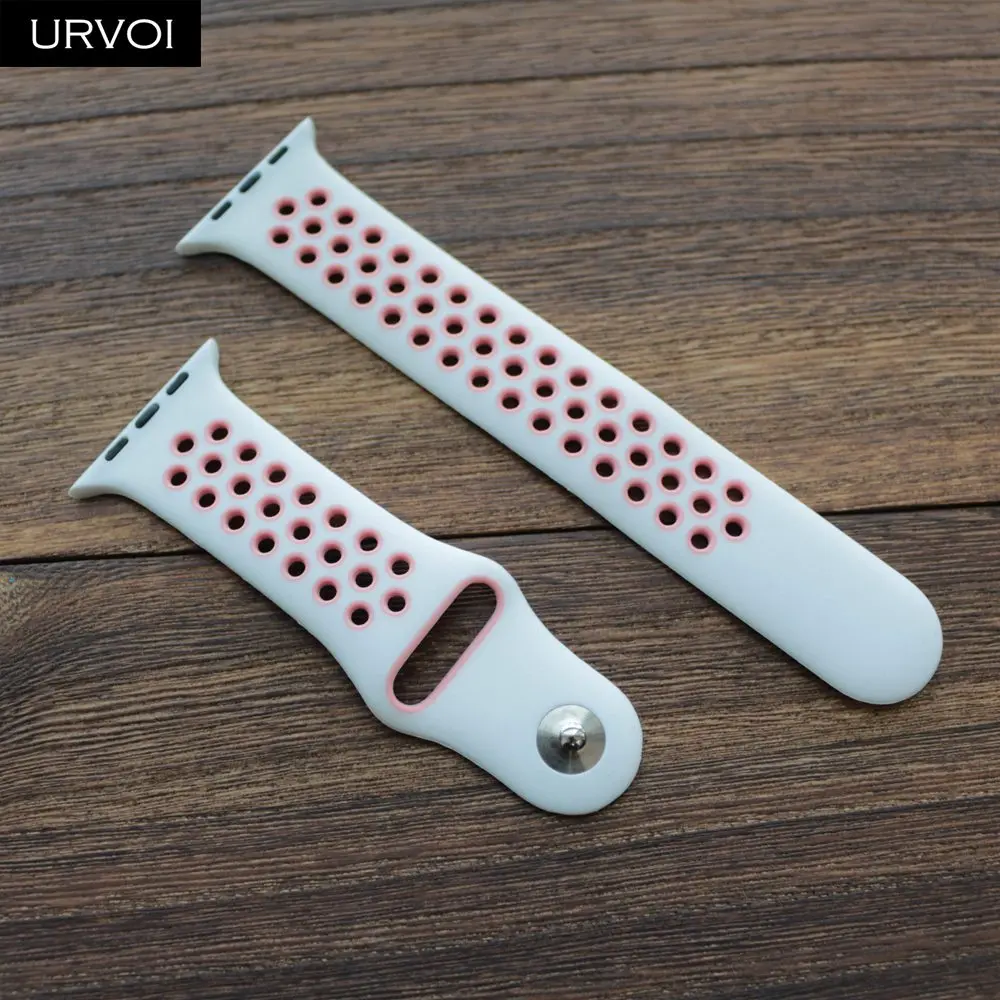 Спортивный ремешок URVOI для Nike+ apple watch серии 432 силиконовый ремешок для iwatch гибкий дышащий официальный цвет 38 42 40 44 мм - Цвет ремешка: White Pink