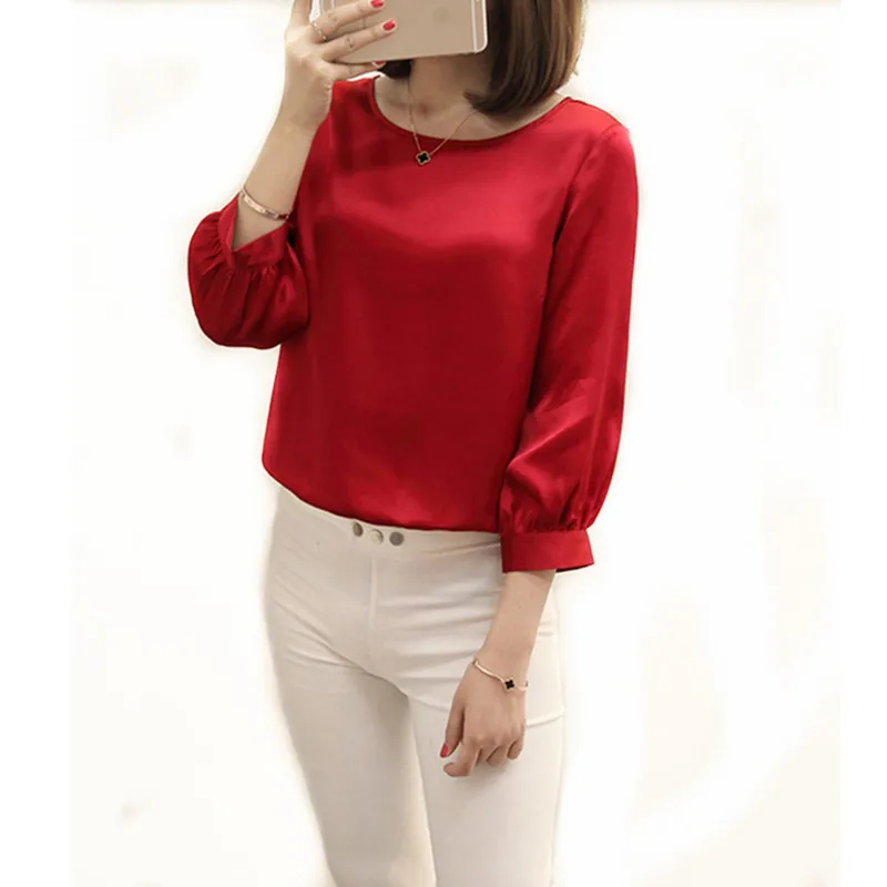 2018 Новые футболки Для женщин летние Повседневное О-образным вырезом Шелковый три