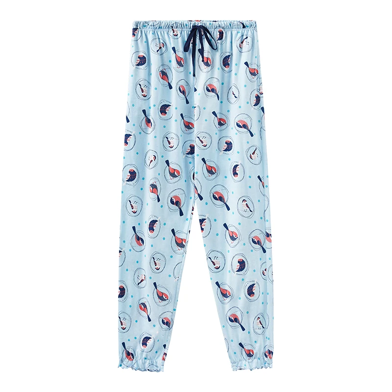 Blue bird Женские Пижамные брюки THREEGUN, хлопок, для сна, дышащие, свободные, с оборками, для женщин, с принтом, с эластичной талией, домашние штаны - Цвет: Blue bird