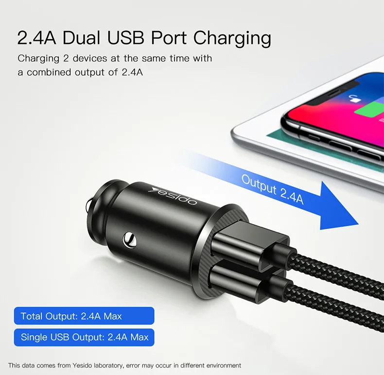 Yesido Y29 портативное мини двойное USB Автомобильное зарядное устройство для iPhone X 8 samsung S10 S9 S8 Xiaomi автомобильное зарядное устройство USB адаптер