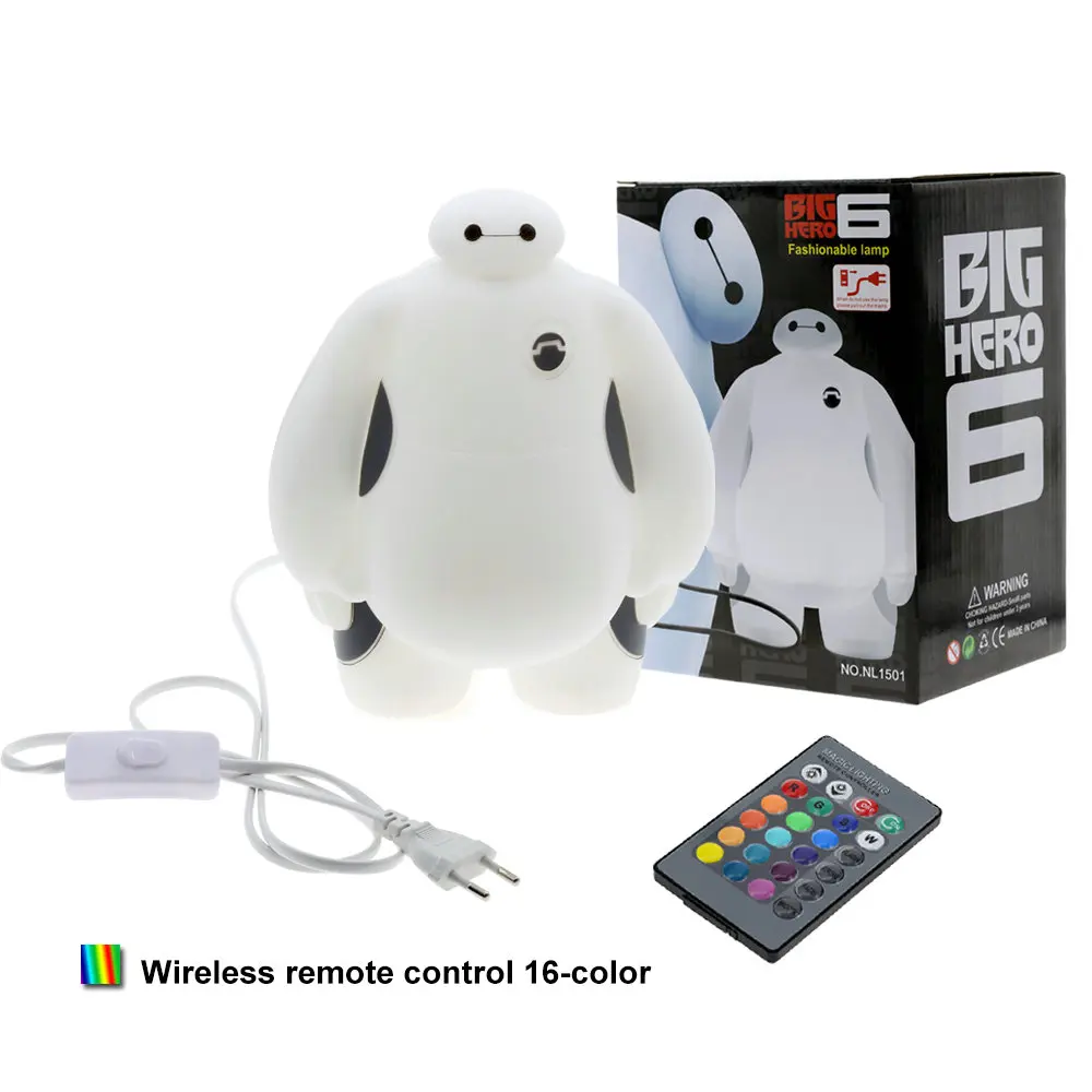 Большой Герой 6 светодиодный ночник BayMax лампы AC220V RGB/теплый белый детский подарок Спальня украшения дома Новинка освещение - Цвет: RGB