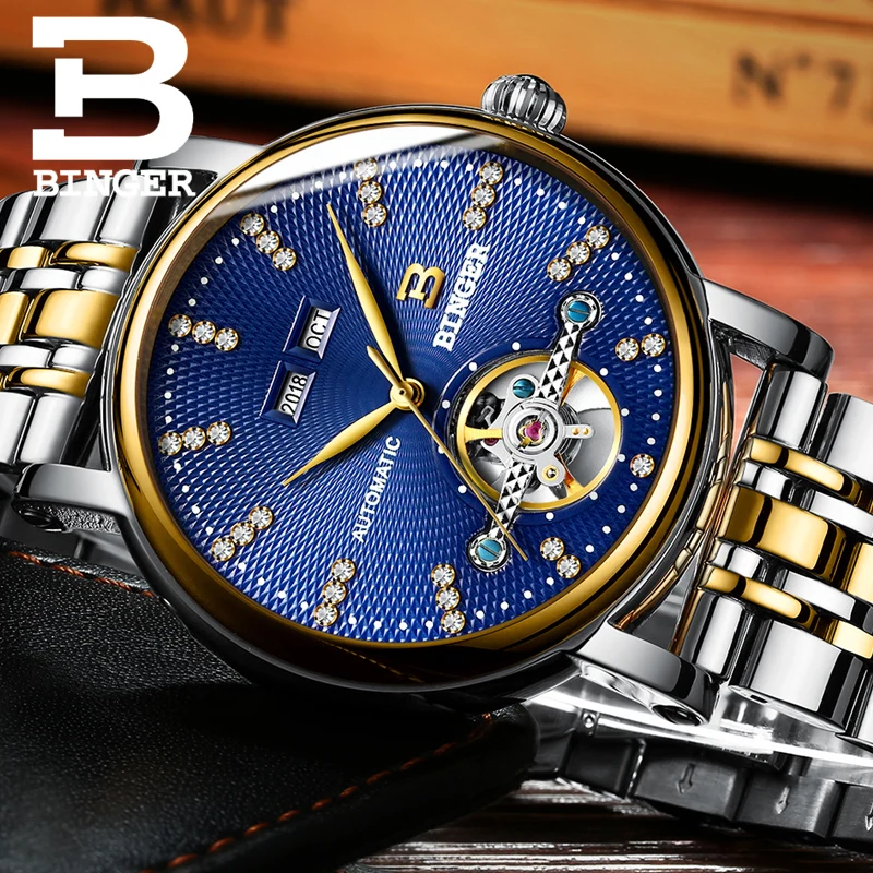Автоматические часы Для мужчин Элитный бренд БИНГЕР Водонепроницаемый Деловые