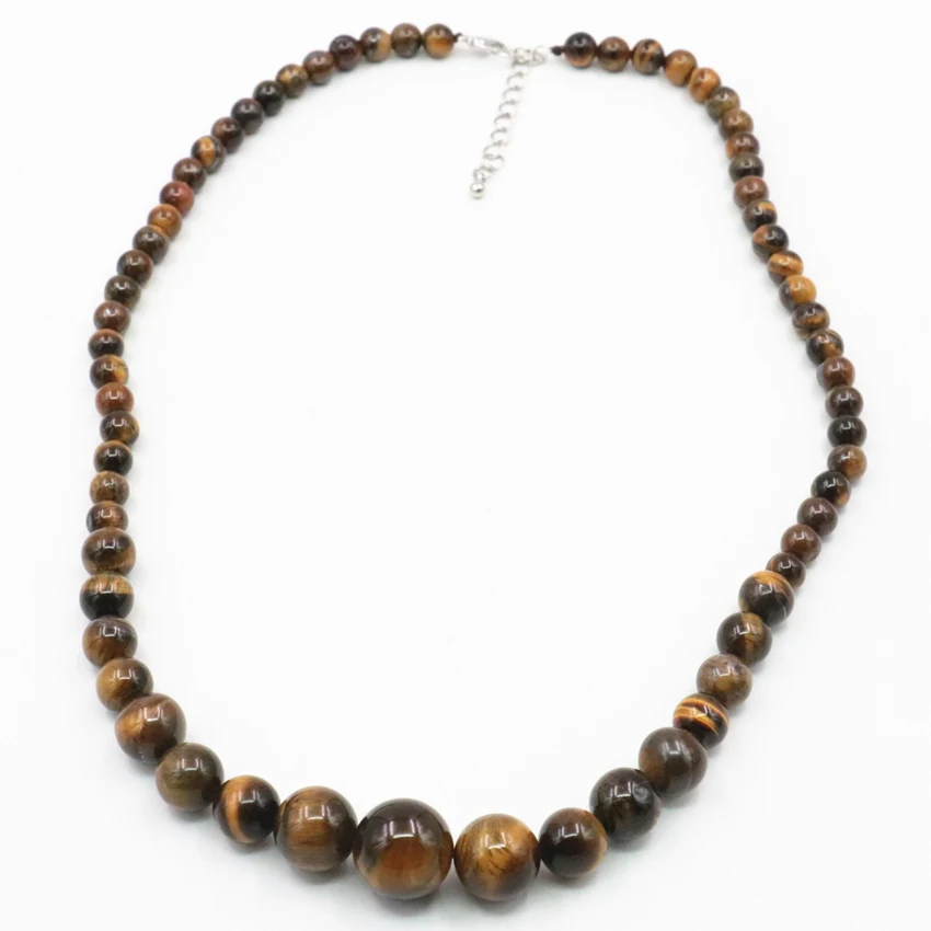 Natural Tiger Eye Stone Round Beads Necklace for Women 6-14mm Yellow Tower Beaded Chain Choker Accessories Jewelry 18inch A439 | Украшения