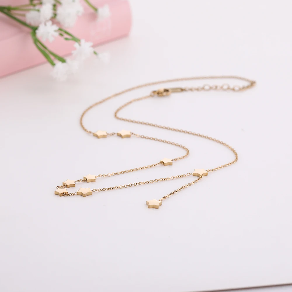 Teamer Long Stainless Steel Necklace Color Star Charm Pendant For Women Fashion Jewelry Best Gifts Friend | Украшения и