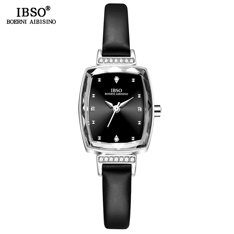 S8639L-SR-BK IBSO брендовые модные дизайнерские часы для женщин, наручные часы из натуральной кожи, роскошные женские кварцевые часы с кристаллами - Цвет: S8639L-SR-BK