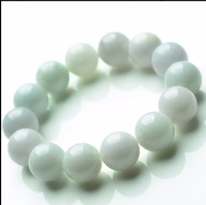 

100% A Grade Natural Burma Green /Jadeite Smooth 13mm Beads String Bracelet