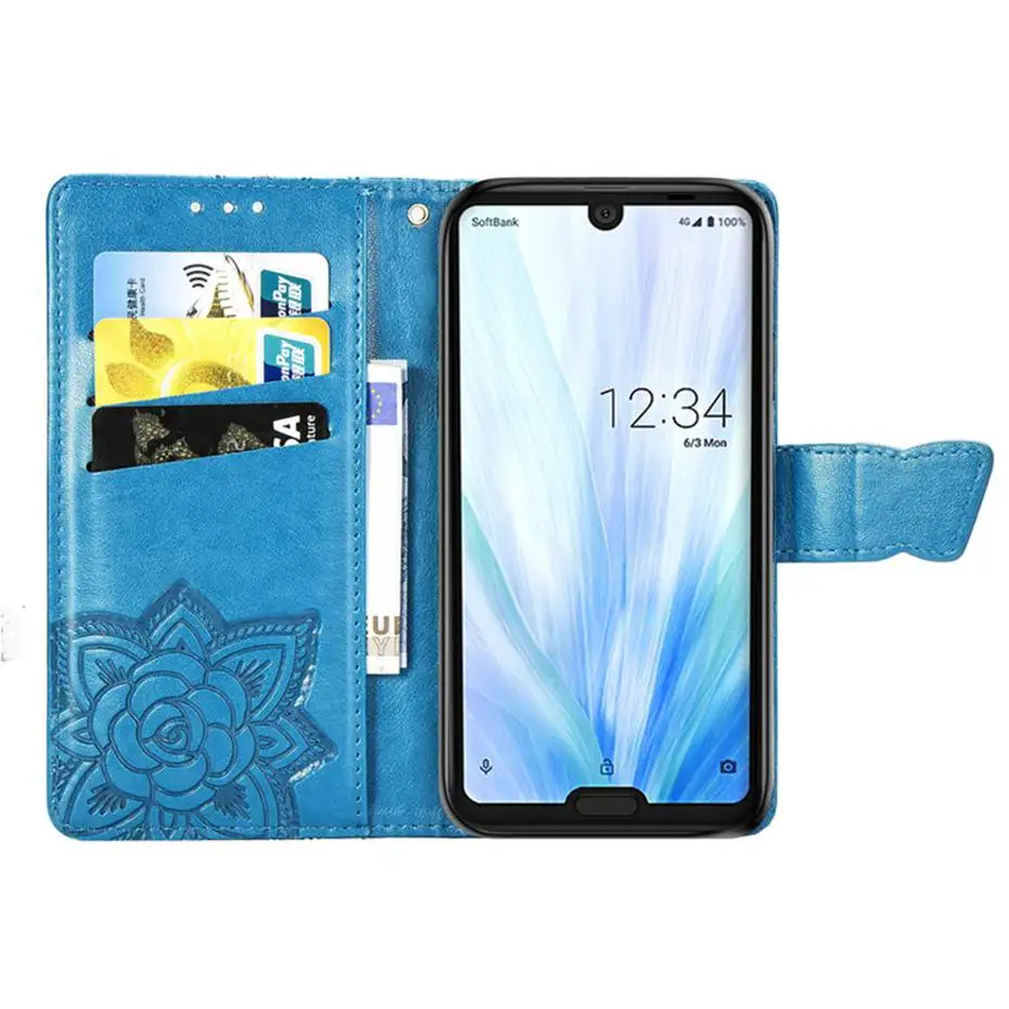 Флип кейс из искусственной кожи для Sharp AQUOS R3 3D чехол кошелек с бабочкой телефона