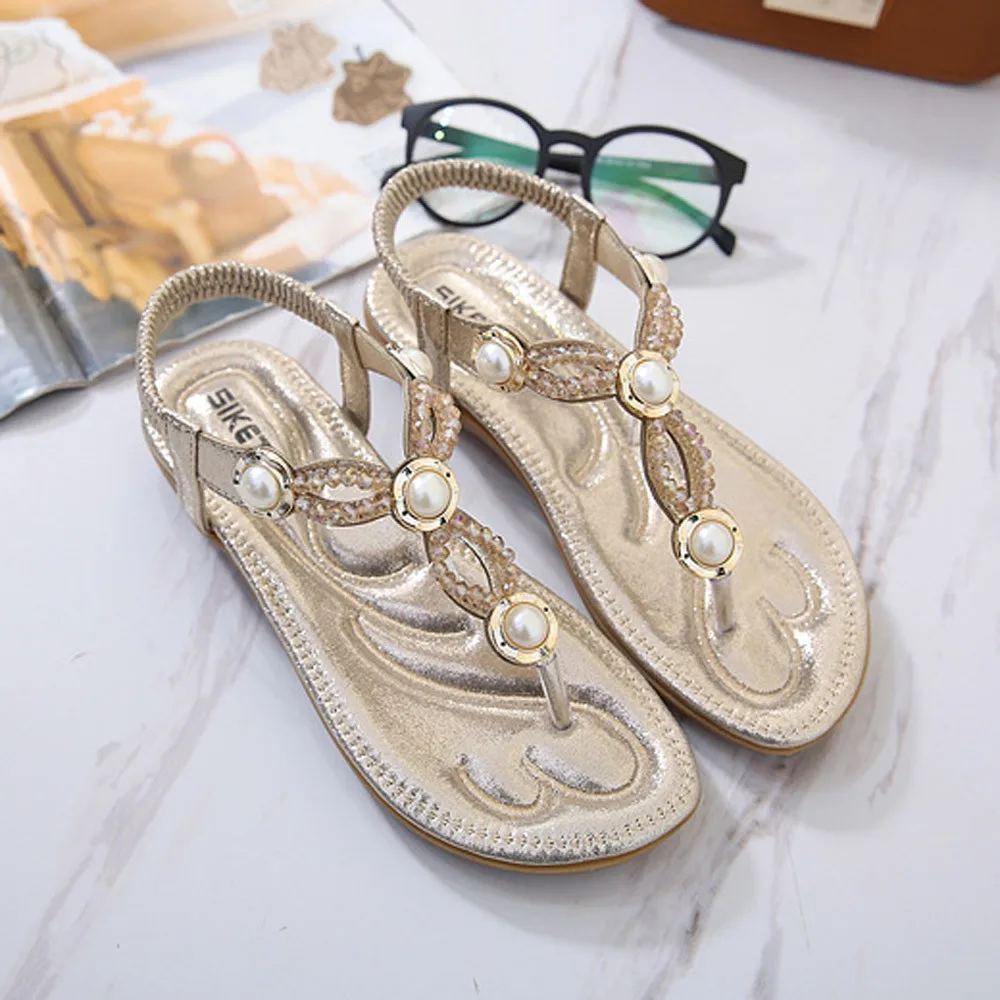 Женская обувь на плоской подошве богемные женские сандалии с бусинами для отдыха