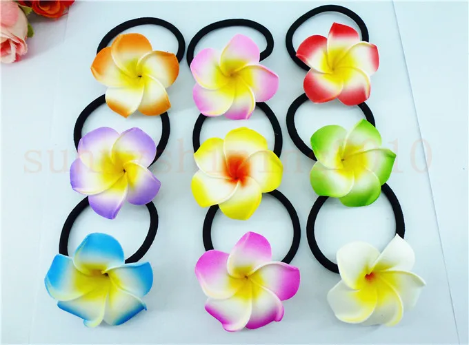 Wholesale flower hair jewelry hair ribbons foam hawaiian plumeria flower elastic Hawaiian frangipani hair band hair rope fundamentals of hawaiian mysticism