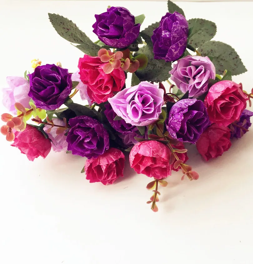 purple Один 32 см/12," Длина 7 стеблей 21 шт. Цветочные головки искусственная Роза Камелия для дома Свадебные Декоративные цветы Букеты - Цвет: purple