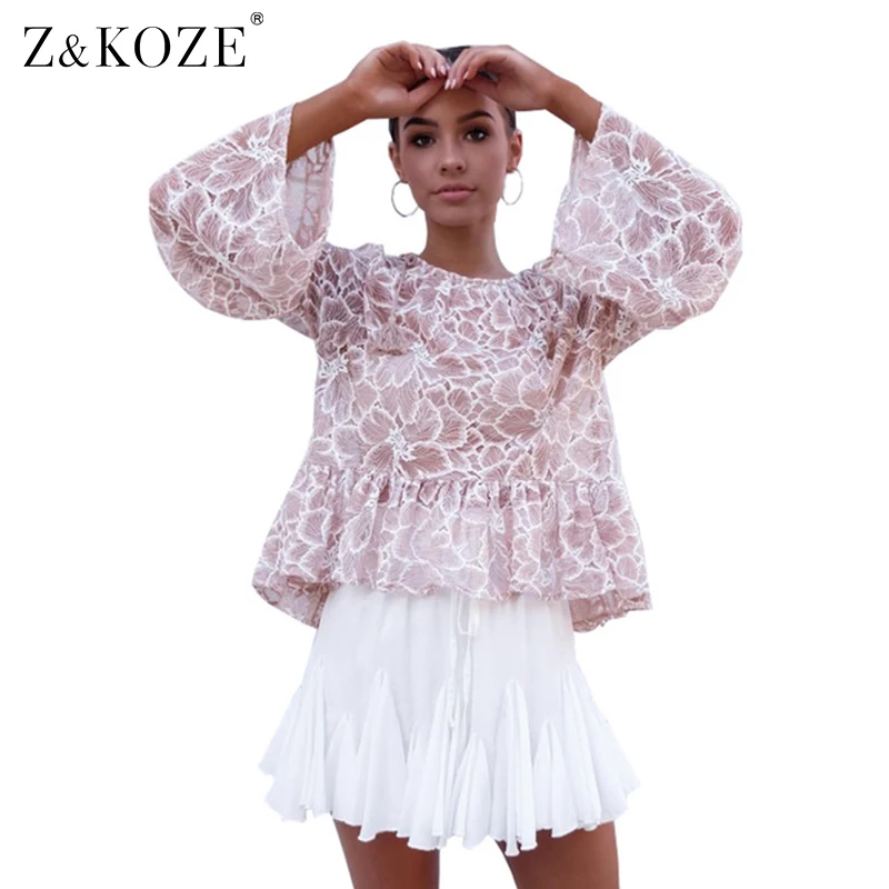 Z &amp koze Для женщин Свободные оборками Блузки для малышек осень 2017 г. Кружево см.