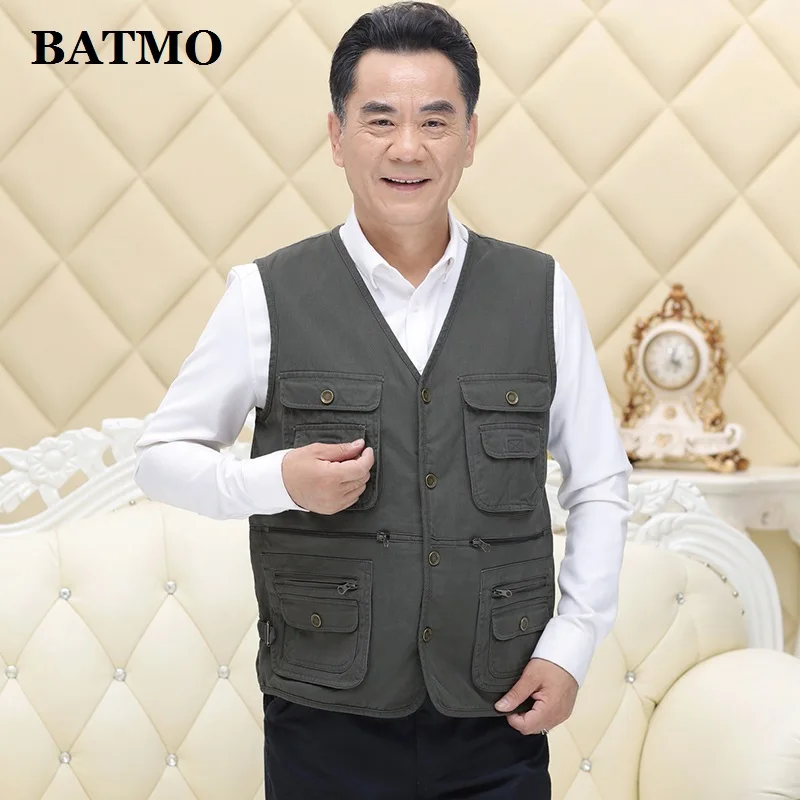 BATMO 2019 new arrival high quality 100% cotton fishing vest many pockets outdoor jackets plus-size XL-4XL BGW05 | Мужская одежда