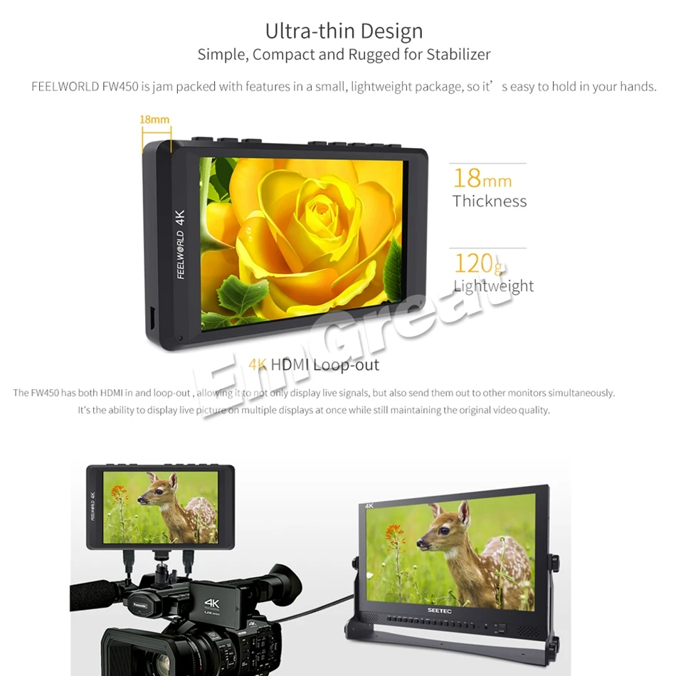 Feelworld FW450 4 5 дюймовый IPS 4K HDMI на камере полевой монитор 1280x800 HD портативный ЖК для