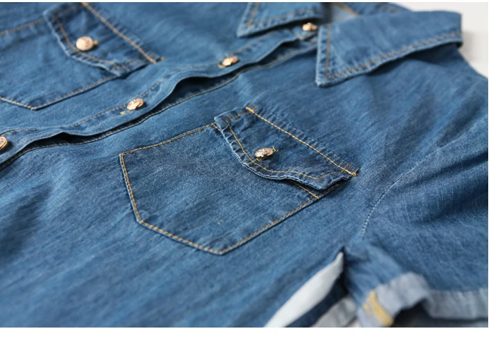 

Summer new Korean version of the short-sleeved dress temperament waist slim loose solid color denim women dress W476