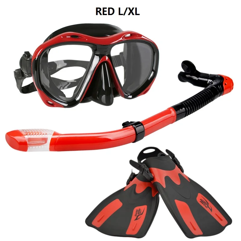 RED L-XL Силиконовая маска для подводного плавания и подводного плавания+ дыхательная трубка+ ласты для плавания - Цвет: RED L-XL