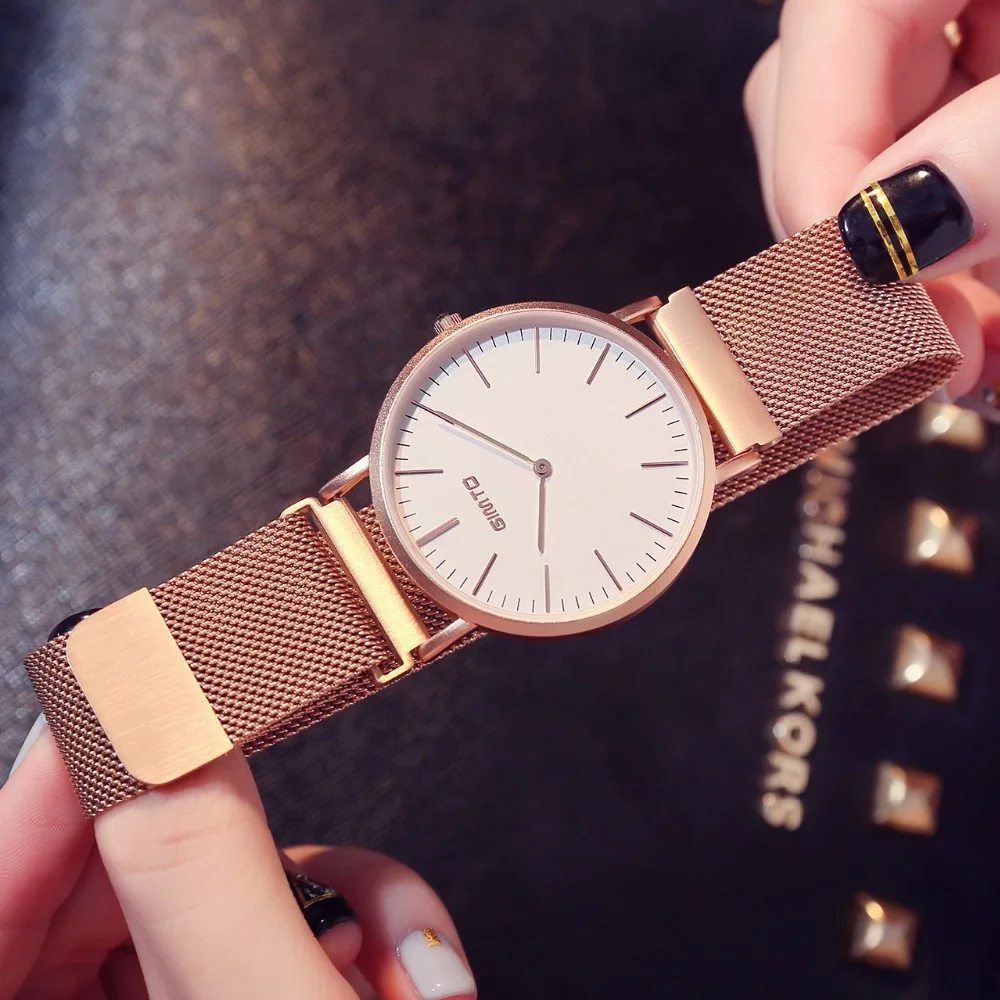 GIMTO Золотые женские часы роскошные Брендовые браслеты для влюбленных кварцевые