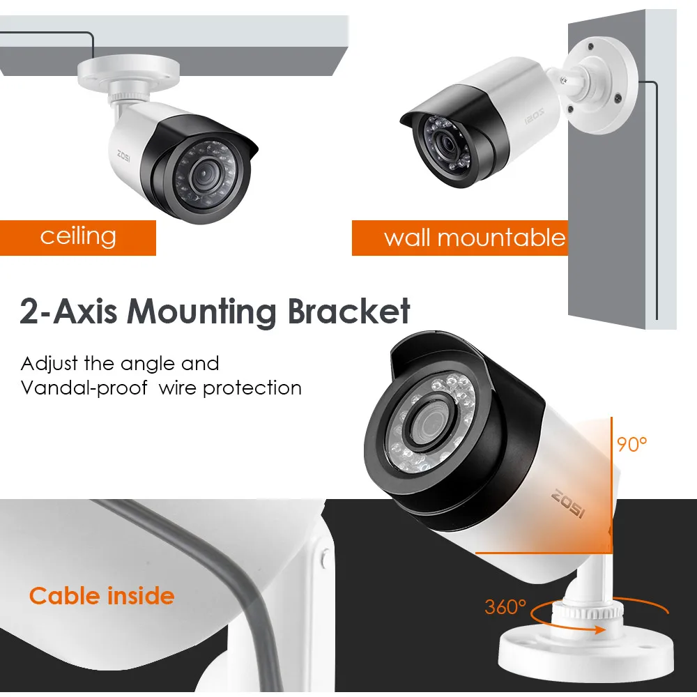 ZOSI 4 Channel 1080P HDMI P2P TVI DVR Surveillance System Video Output 4PCS 2000TVL 2.0MP Camera Home Security CCTV Kits