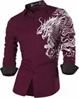 Платье-рубашка sporfashion JZS041 WineRed2 мужское, Повседневная модная сорочка Slim Fit с длинным рукавом и драконом