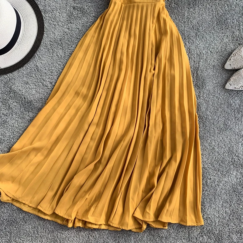 Женская клетчатая юбка плиссированное платье средней длины на бретельках лето