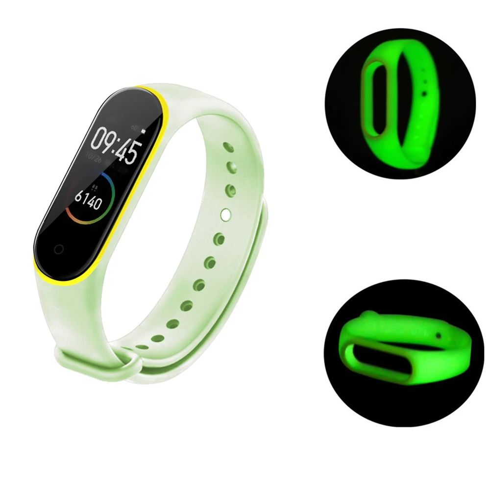 

Светящийся силиконовый ремешок для Xiaomi Mi Band 3 4, браслет, Аксессуары для смарт-часов