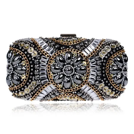 YM1142black SEKUSA, женская вечерняя сумочка с бисером в стиле ретро, клатч, свадебные сумки с бриллиантами, стразы, маленькие сумки на плечо - Цвет: YM1142black