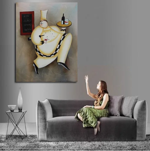 

hot sale Handpainted Lively Art Abstract oil painting Happy Cook Oil Paintings on Canvas Abstract Wall Sticks for Home Decor