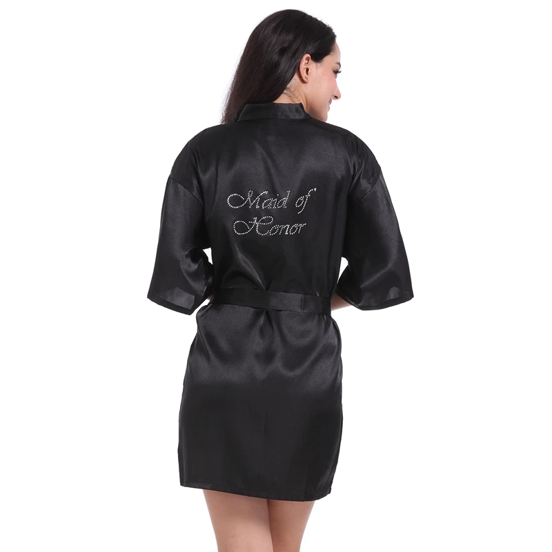 black Maid of Honor RB87 Летняя короткая атласная буква из стразов Свадебные платья подружки невесты и подружки невесты, халаты для сна ночная рубашка Свадебный Халат - Цвет: black Maid of Honor