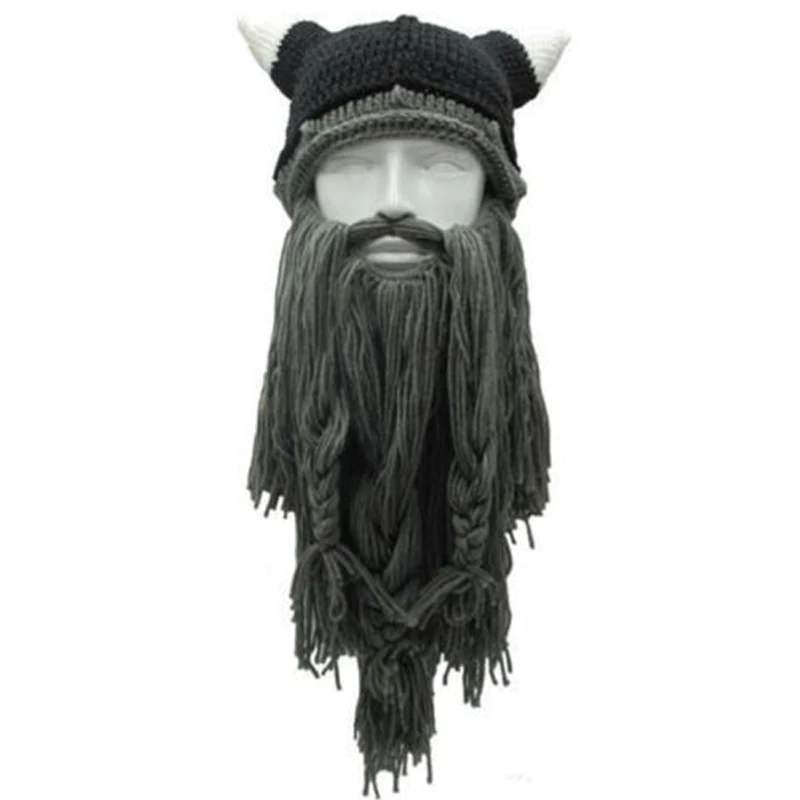 Мужская шапка Viking Beard вязаная крутая шапочка с рожком шапка для бороды веселые рождественские подарки забавная длинная шапка викинга ручной работы