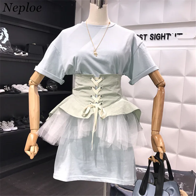 Neploe летние однотонные завязки Для женщин Vestidos Verano 2019 Мода o-образным вырезом