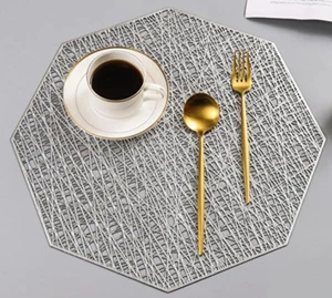 Octagon silver Круглый коврик для столовых приборов, полый коврик из ПВХ, коврик для обеденного стола, кофейные подставки, 1 шт - Цвет: Octagon silver