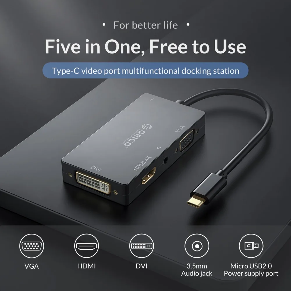 Адаптер ORICO USB C VGA DVI Type 4K для Samsung Galaxy S10/S9/S8 Huawei Mate 20/P30 Pro C|Кабели передачи данных| |