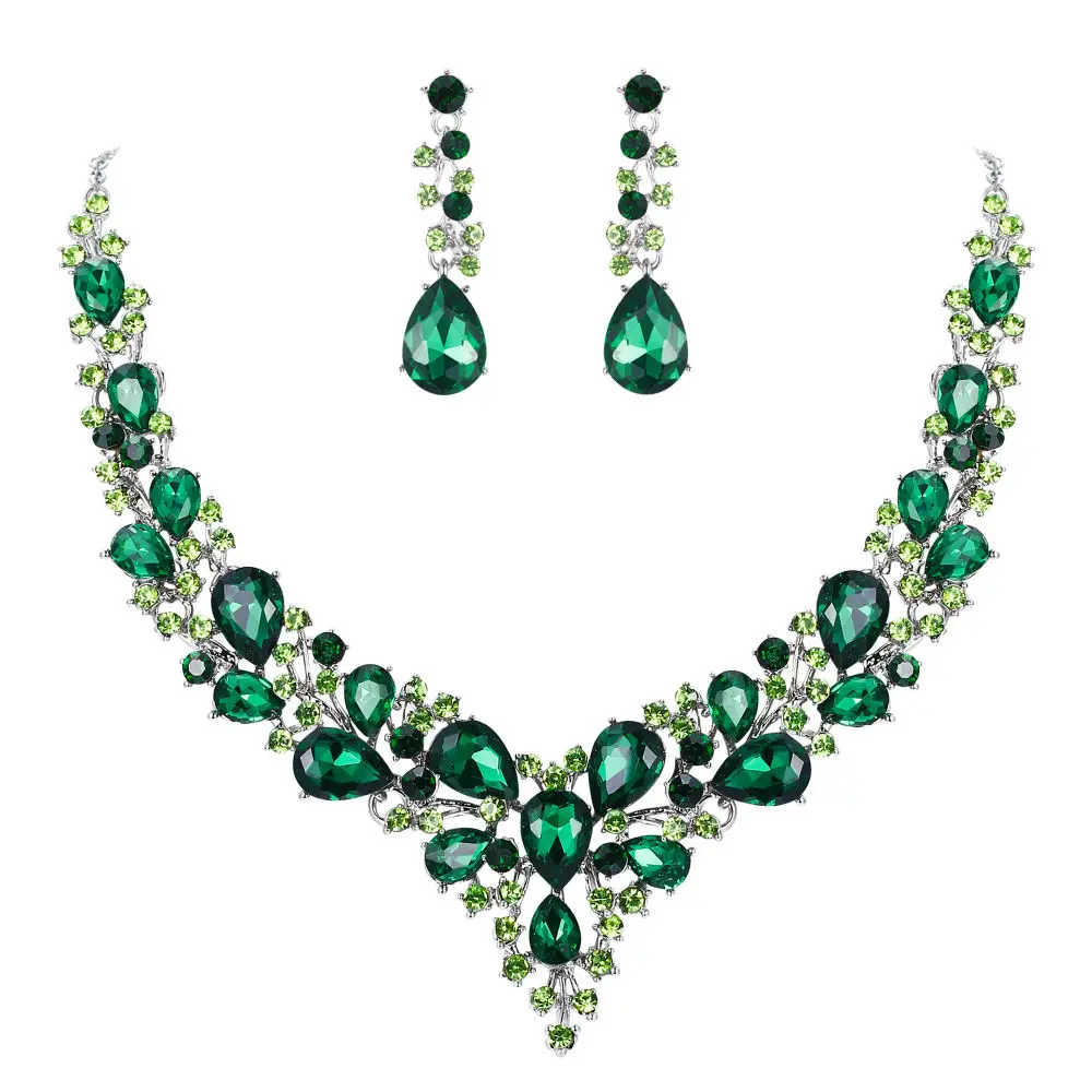 Green Silver Набор свадебных ювелирных изделий Tuliper bijoux, серьги, женские вечерние колье - Окраска металла: Green Silver