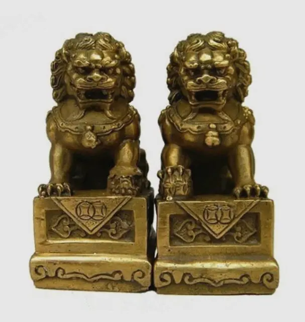 

Chinese Old China Chinese Brass Folk Foo Dog Guardion Door Lion Statue Pair Figure decoration factory outlets