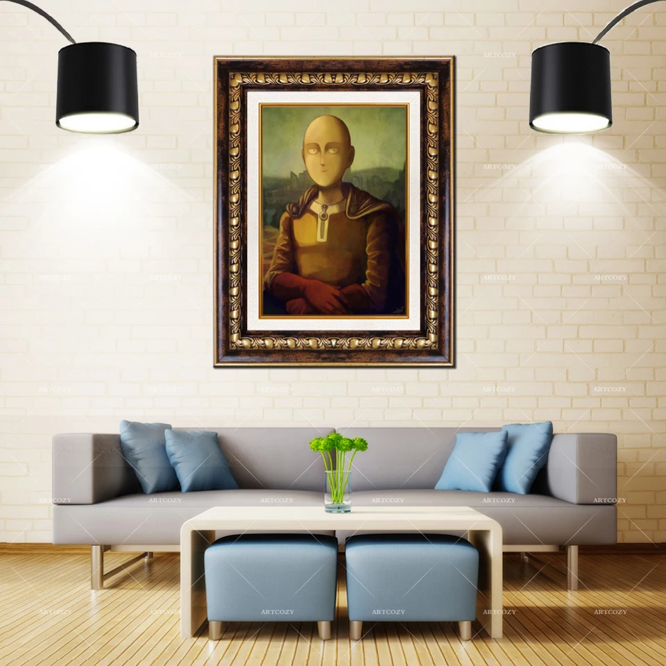 Водонепроницаемая Абстрактная Картина на холсте Artcozy в золотистой оправе One Punch Man