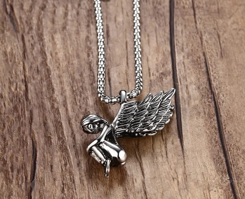 Мужское женское ожерелье из нержавеющей стали|necklace silver necklace|silver angel wings pendantnecklaces