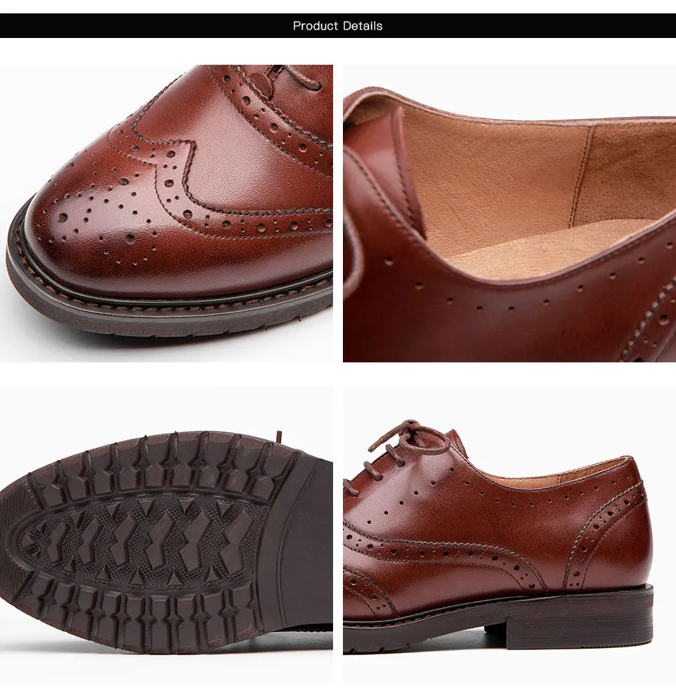 BeauToday Oxfords Women Calfskin Genuine Leather Wingtip Lace-Up Closure Ladies Brogue Flat Shoes Handmade A21069