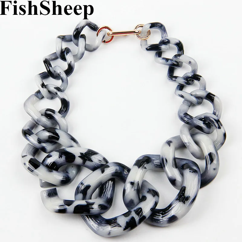 

FishSheep Statement Big Choker Necklace For Women Vintage Acrylic Plastic Girls Chain Link Long Collar Necklaces & Pendants