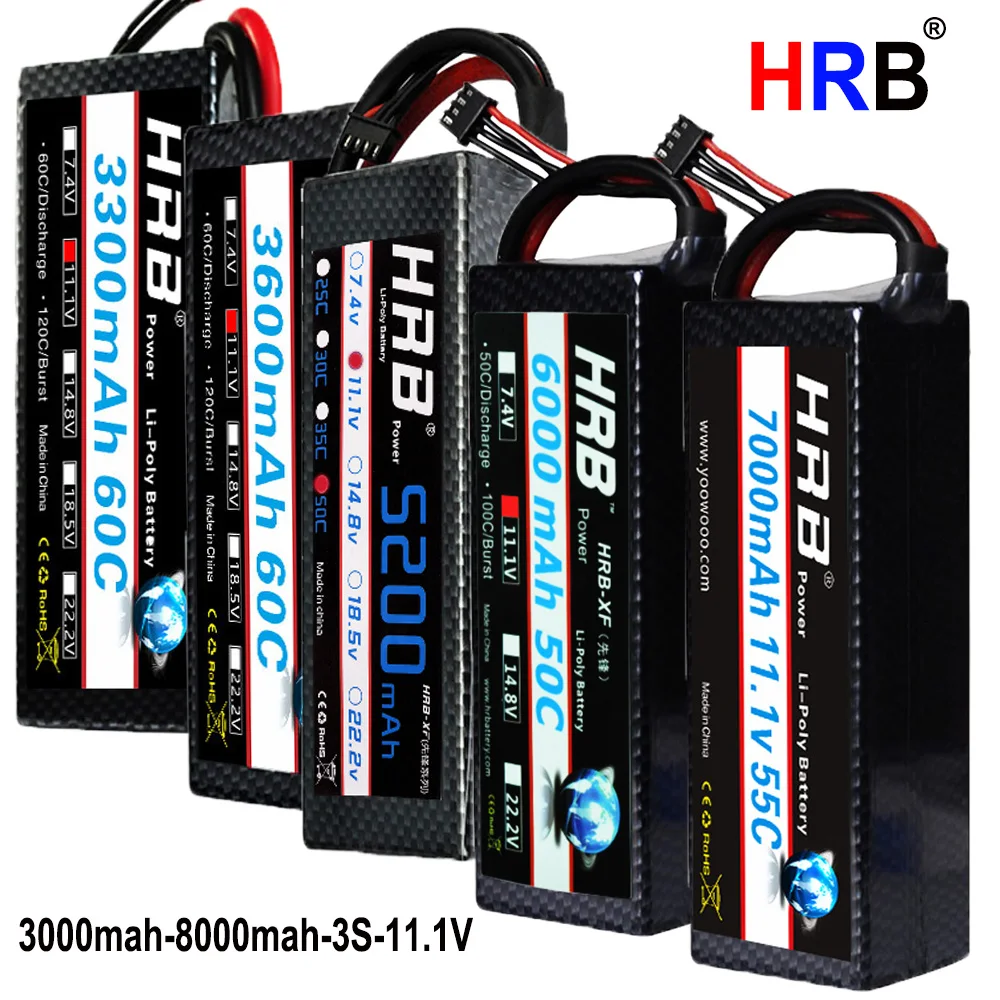 

Аккумулятор HRB Lipo 3S 11,1 В 3000 мАч 3300 мАч 3600 мАч 4000 мАч 4200 мАч 5200 мАч 6000 мАч 7000 мАч 8000 мАч 50C 60C 55C 100C для 1/10 1/8