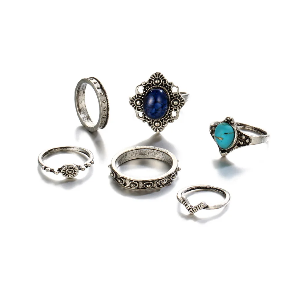 Женские кольца средней длины серебряного цвета 6 шт./компл.|knuckle ring set|ring setring set women |