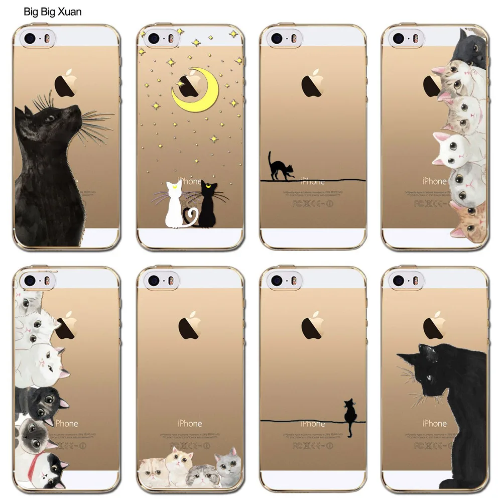 Ультра тонкий новый забавный кот печатных чехлы для мангала Apple Iphone 5 5S SE ясно ТПУ