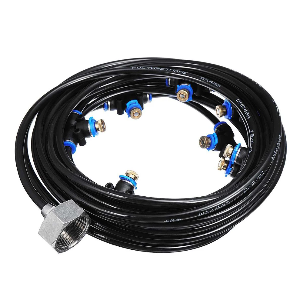 

8m Mist Cooling System Misting System Sprinkler Nozzle Outdoor Garden Patio Greenhouse Plants Water Spray Hose Watering 9pcs Kit