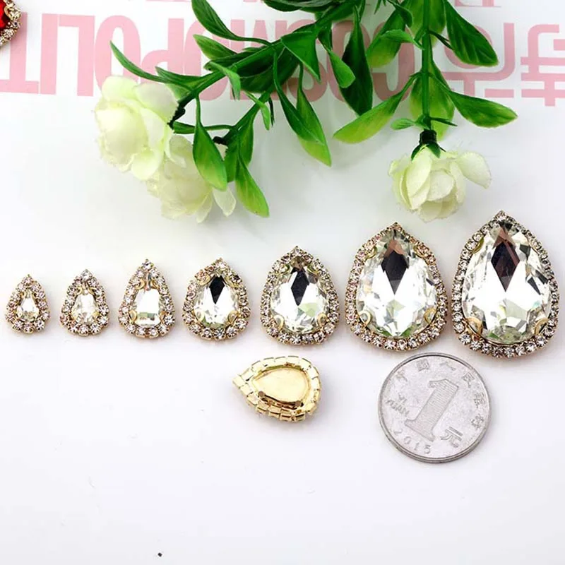 2016New 100 шт. капли воды Стразы шитье вручную украшения кнопка/пряжка с акриловые