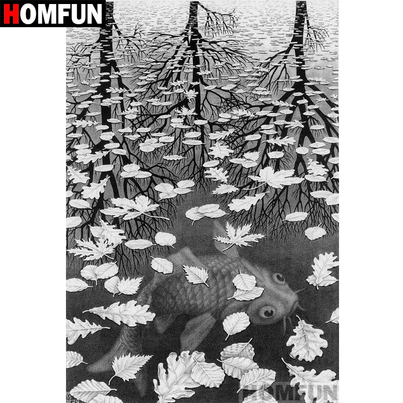 

Алмазная живопись HOMFUN A06899, картина «рыбные листья» с полными квадратными/круглыми стразами, вышивка крестиком, домашний декор, подарок