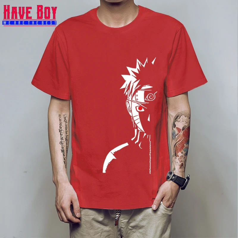 red white HAVE BOY Мужская модная футболка брендовые летние футболки Наруто Shippuden Red Sun аниме полосатая мужская футболка хлопок топ тройники HB196 - Цвет: red white