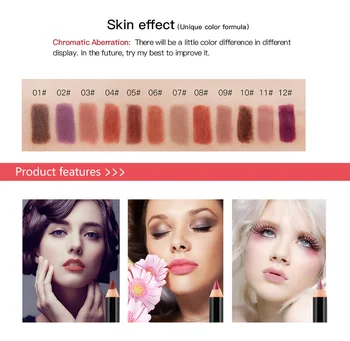 12 Colors Cosmetic Lipstick Pen Matte Long Lasting Pigments Waterproof Lady Charming Lip Liner Contour Makeup Lipstick Tool 5