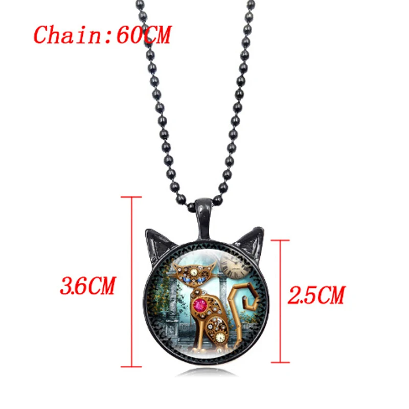 2017 Vintage Jewelry Mechanical Cat Charm Necklace Clock Necklaces &amp Pendants Silver Chain for Women bijoux chat | Украшения и