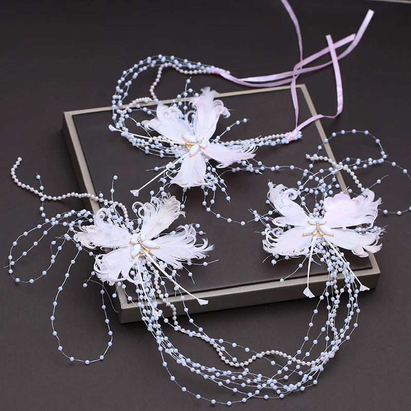 Принцессы Свадебное Ожерелье для невесты оголовье розовый искусственный перо