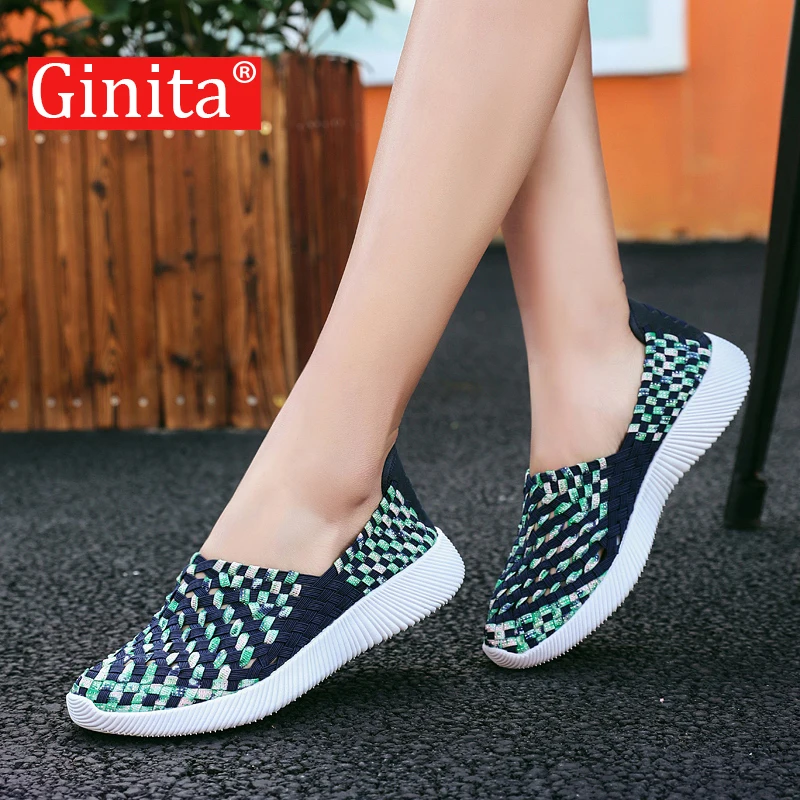 Женская обувь на плоской платформе Ginita тканые кроссовки с перфорацией дышащие